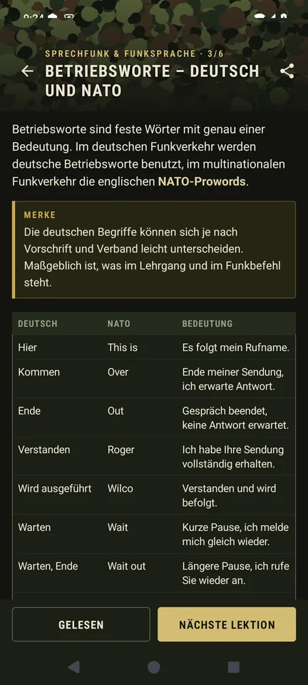 Lektion Betriebsworte